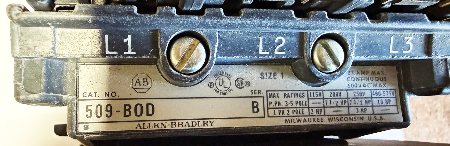 Allen Bradley 509-BOD Size 1 Nema Starter Used