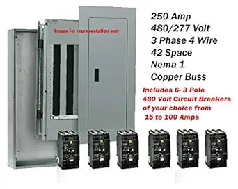 480 Volt Panelboards 3 Phase 225 Amp Including 6- 3 Pole Breakers