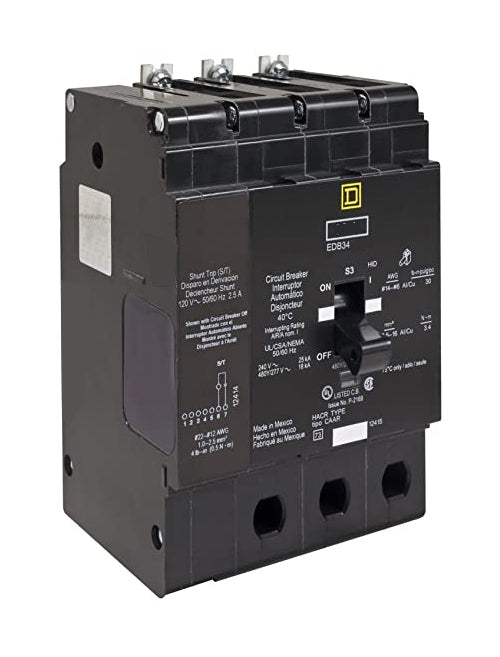 EDB34050SA 3 Pole 50 amp EDB Bolt-on w/Shunt Trip Square D
