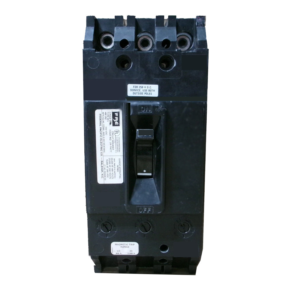 Type NFJ 3 Pole 125 Amp 480 Volt Circuit Breaker  Manufactured by FPE, Challenger and American
